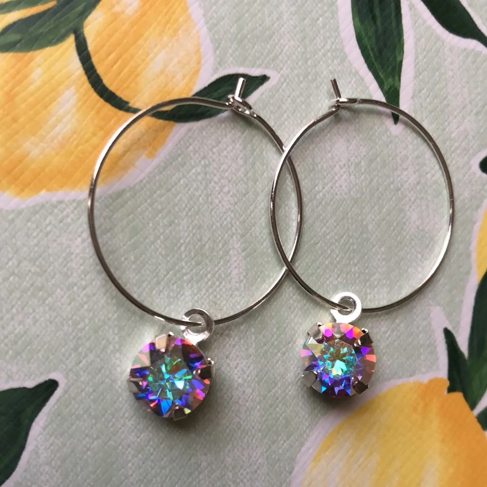 Aurora Borealis Crystal Hoop Earrings - Picture 3 of 9